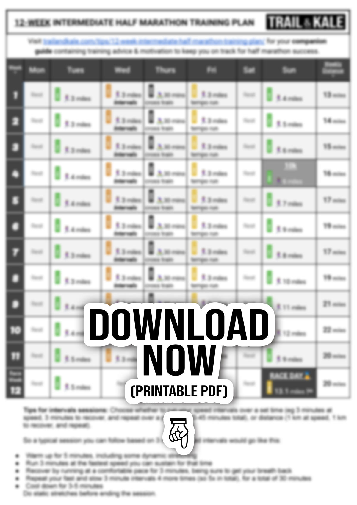 12 WEEK HALF MARATHON INTERMEDIATE TRAINING PLAN TRAIL AND KALE click to unlock out of focus
