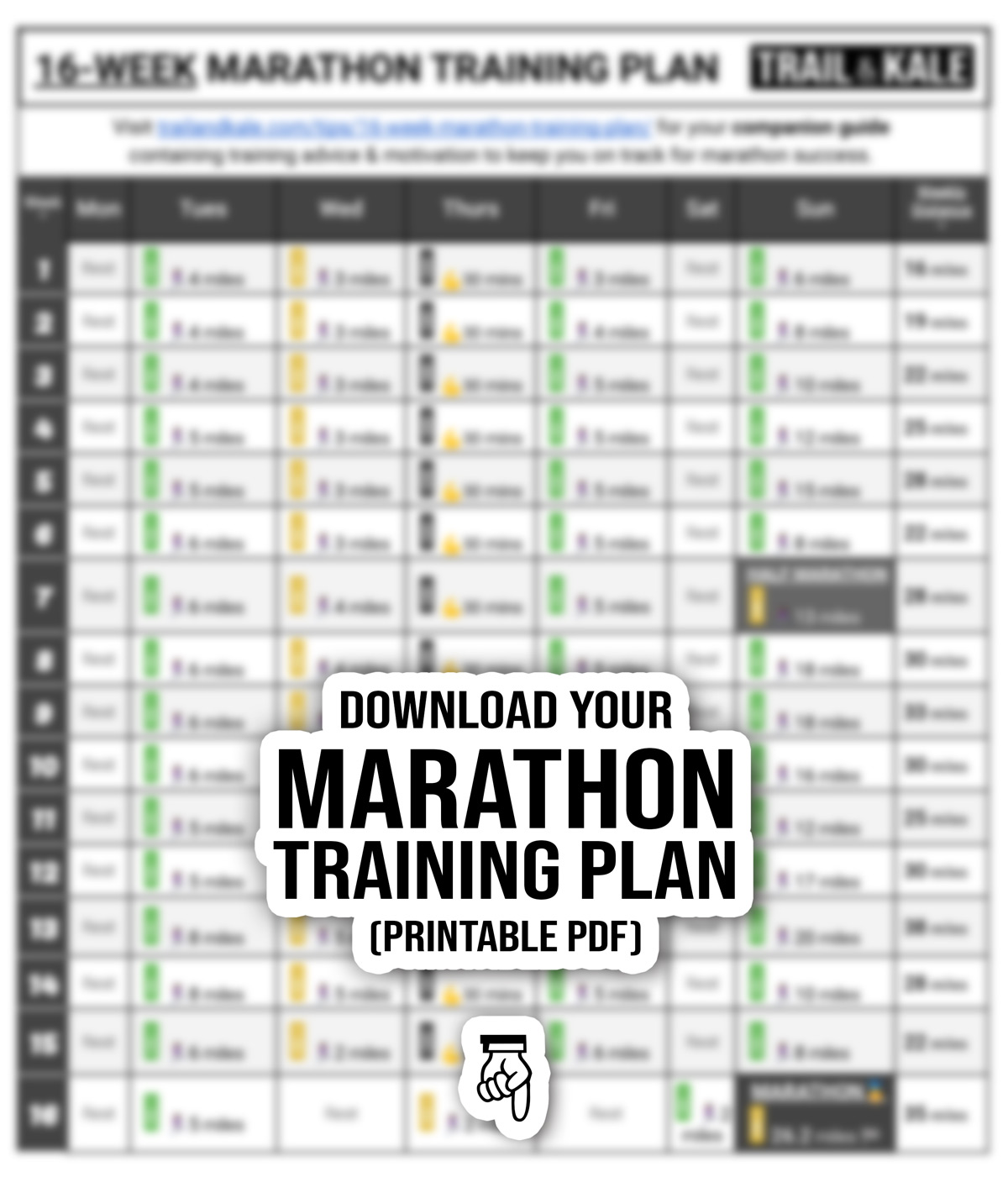 16 WEEK MARATHON TRAINING PLAN TRAIL KALE Click to unlock out of focus