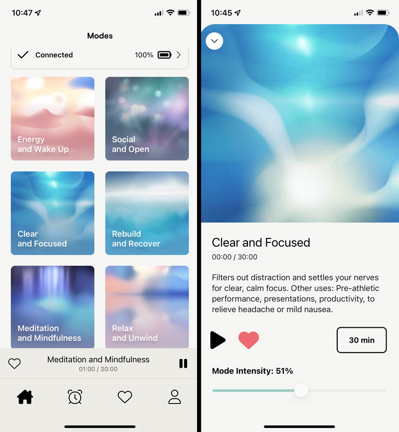The selection of modes in the Apollo Neuro app