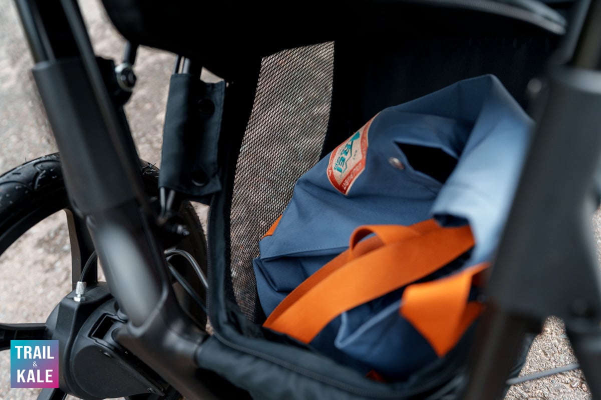 Large cargo storage basket underneath the occupant, which is easier to access from the front than the back.