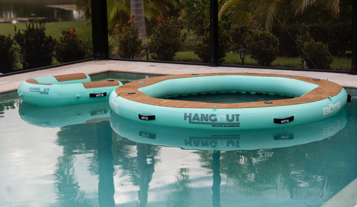BOTE Hangout Water Hammock (7ft) next to the Hangout Sling Chair for size reference