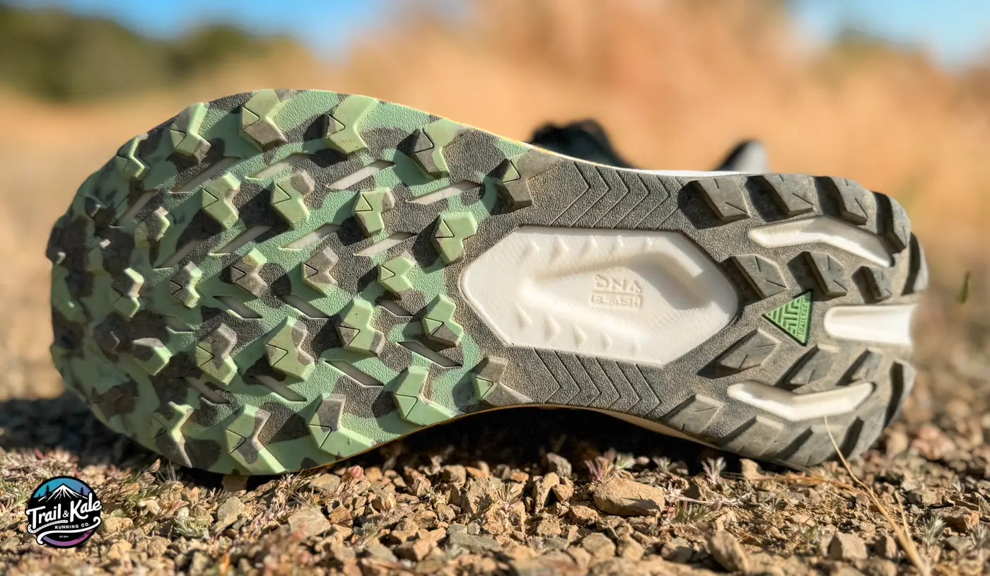 Brooks TrailTack Green outsole on the Catamount 3