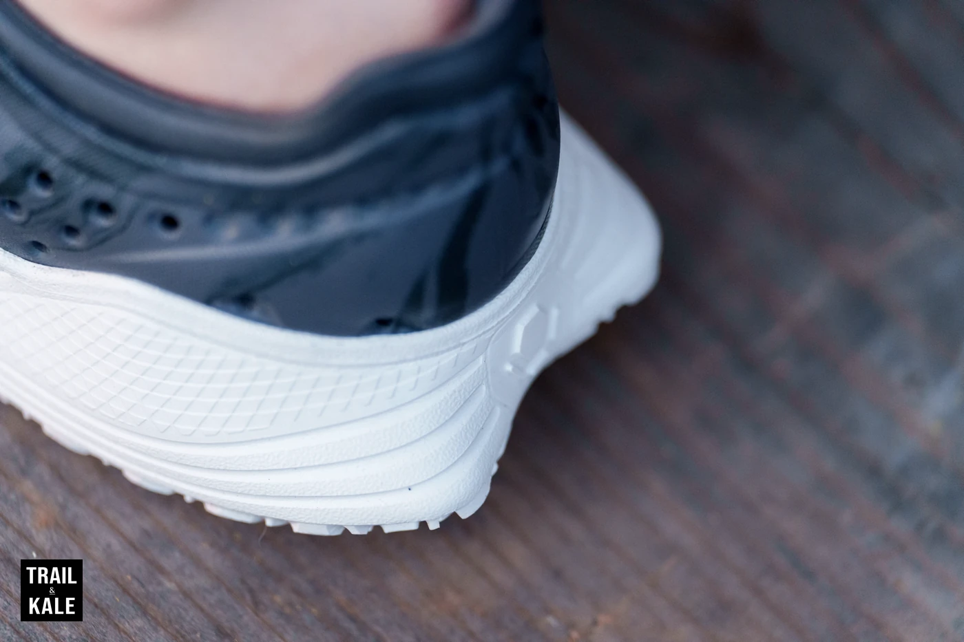 A closer look at the midsole and heel of the Deckers X Lab X SCAPE BAJA.