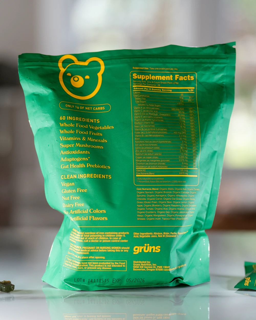 Grüns Daily Ingredients list straight from the back of the pack