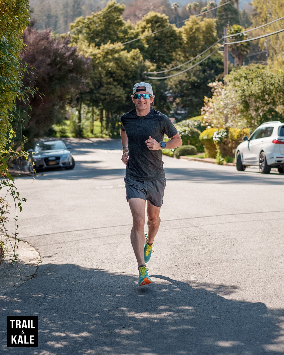 Me with a big smile on my face running in the HOKA Rocket X 2 carbon plate running shoes
