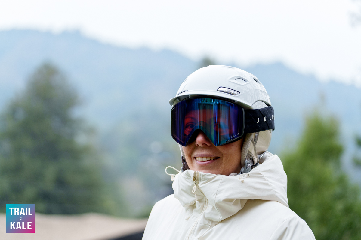 Julbo Razor Edge ski goggles worn over a helmet