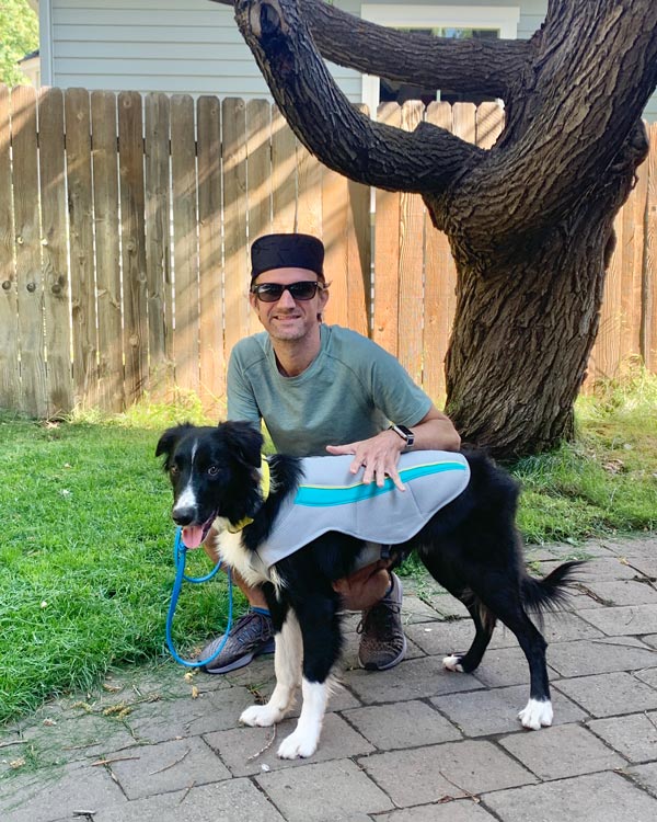 Kepler wearing his Ruffwear Cooling Vest - Dog Cooling Vest -Trail and Kale 1