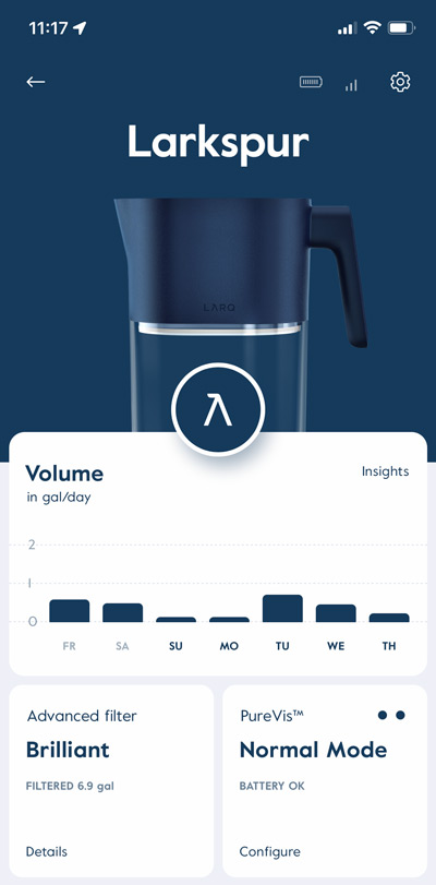 LARQ App Home screen
