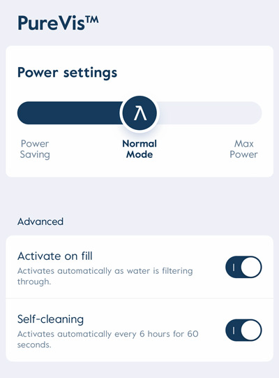 LARQ App PureViz settings