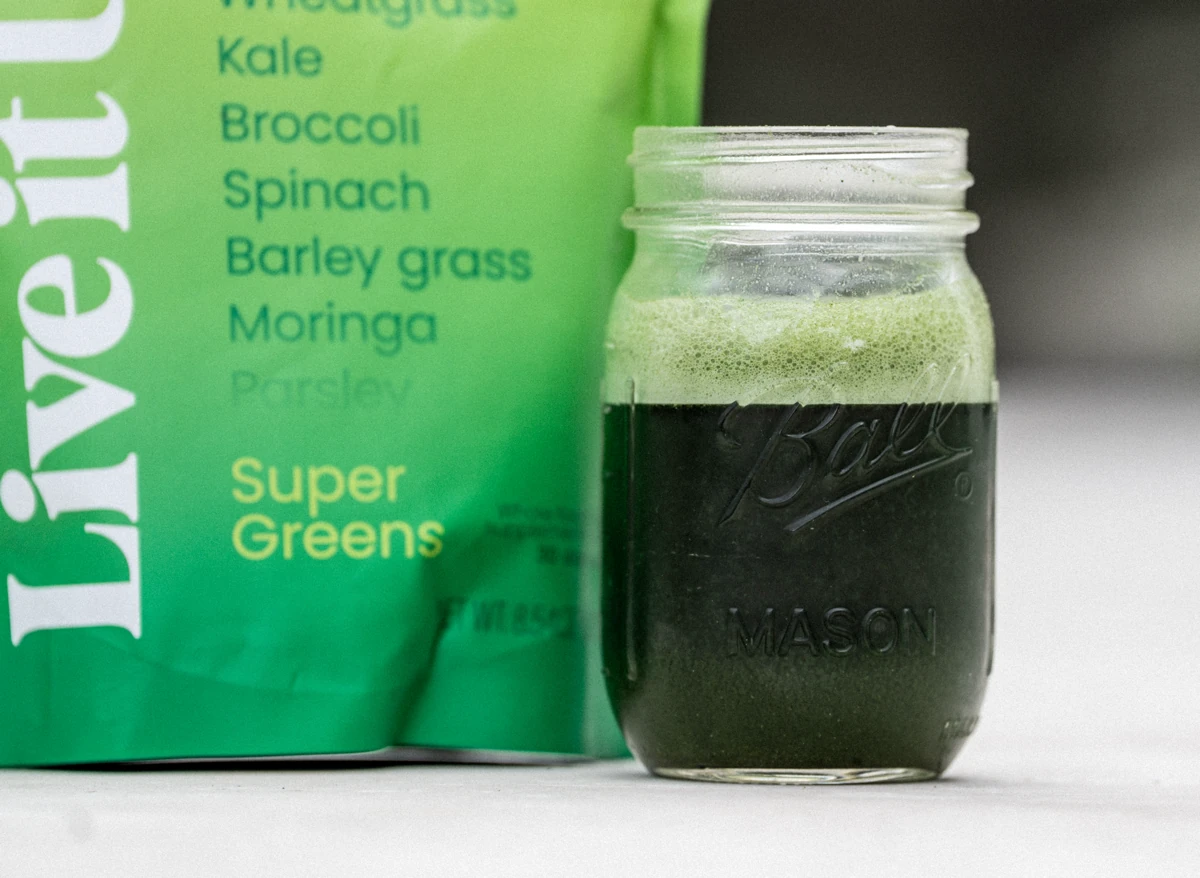 Live It Up Super Greens mixed with water