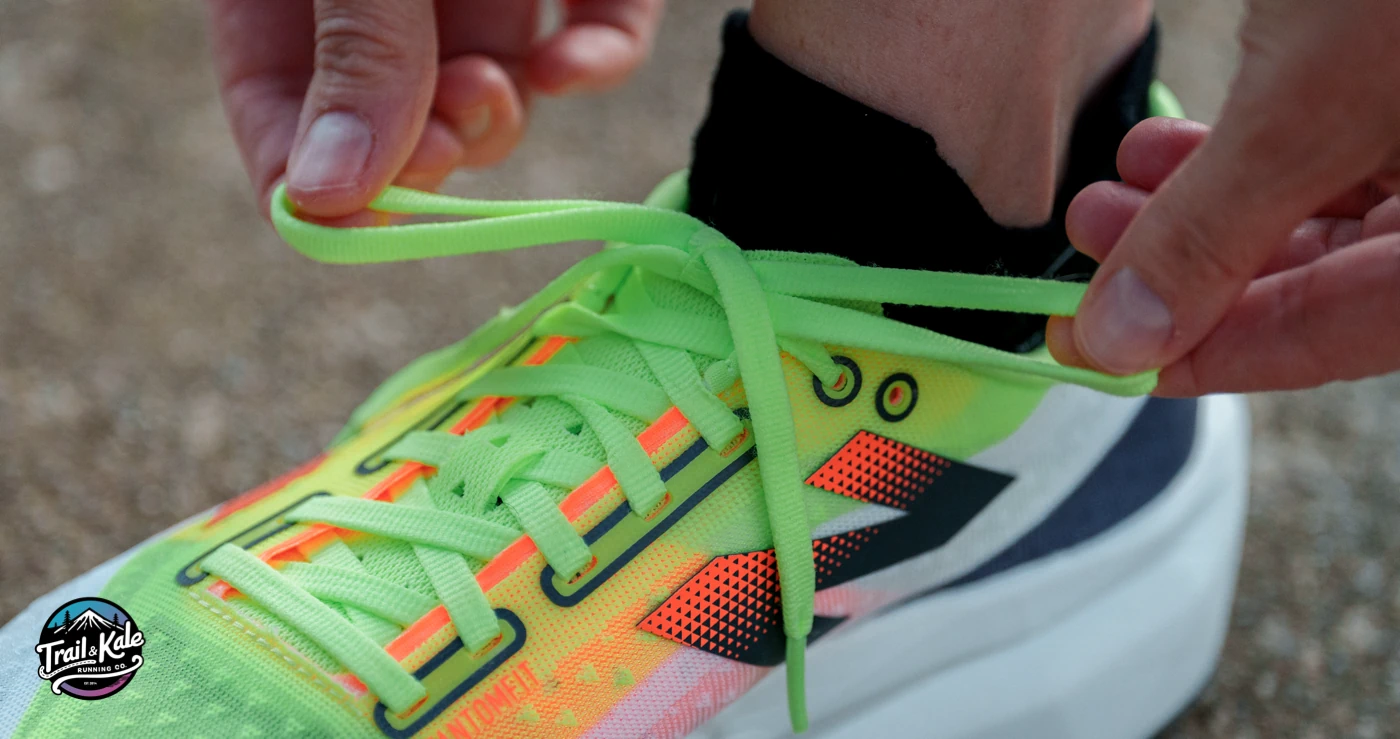 Straightforward laces  on the NB Rebel V4 running shoe - that have some stretch and don't come undone... always a winner, in my book