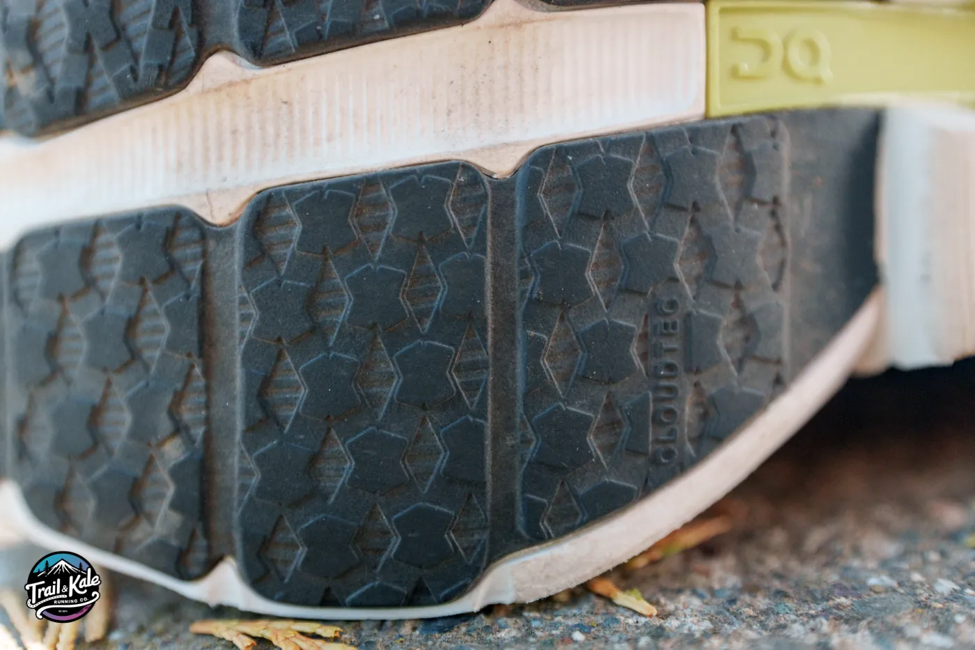 A close up of the On Cloudspark's rubber outsole.