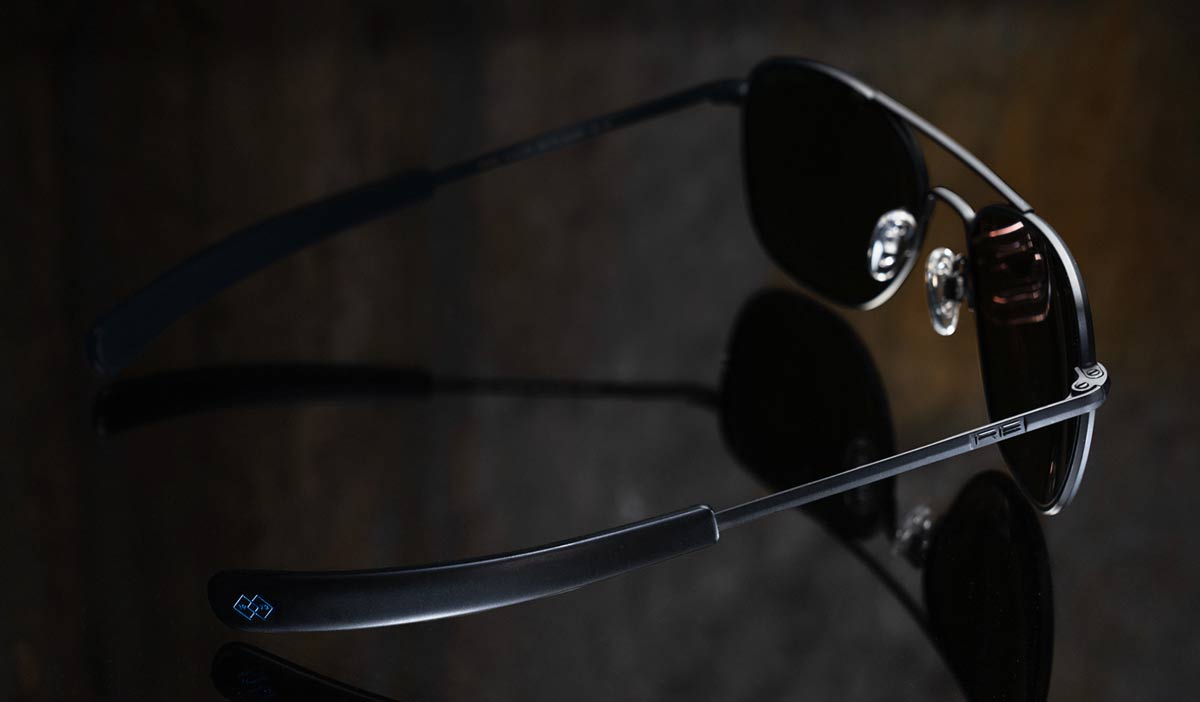 randolph aviator matte black with polarized cobalt lenses trail and kale 1