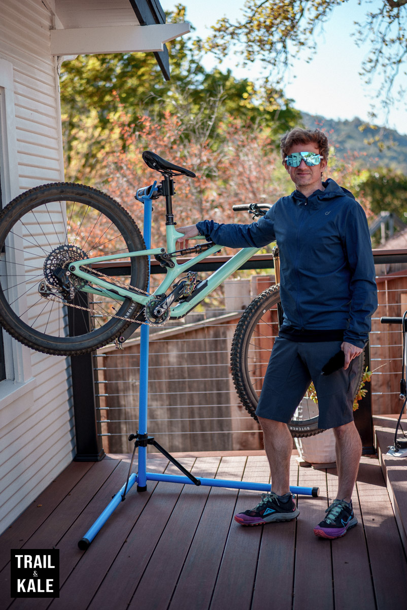Poised and ready to give my steed a brush down - Simple Bike Maintenance Tips How To Check Clean and Lube Your Ride by Trail and Kale for web 4