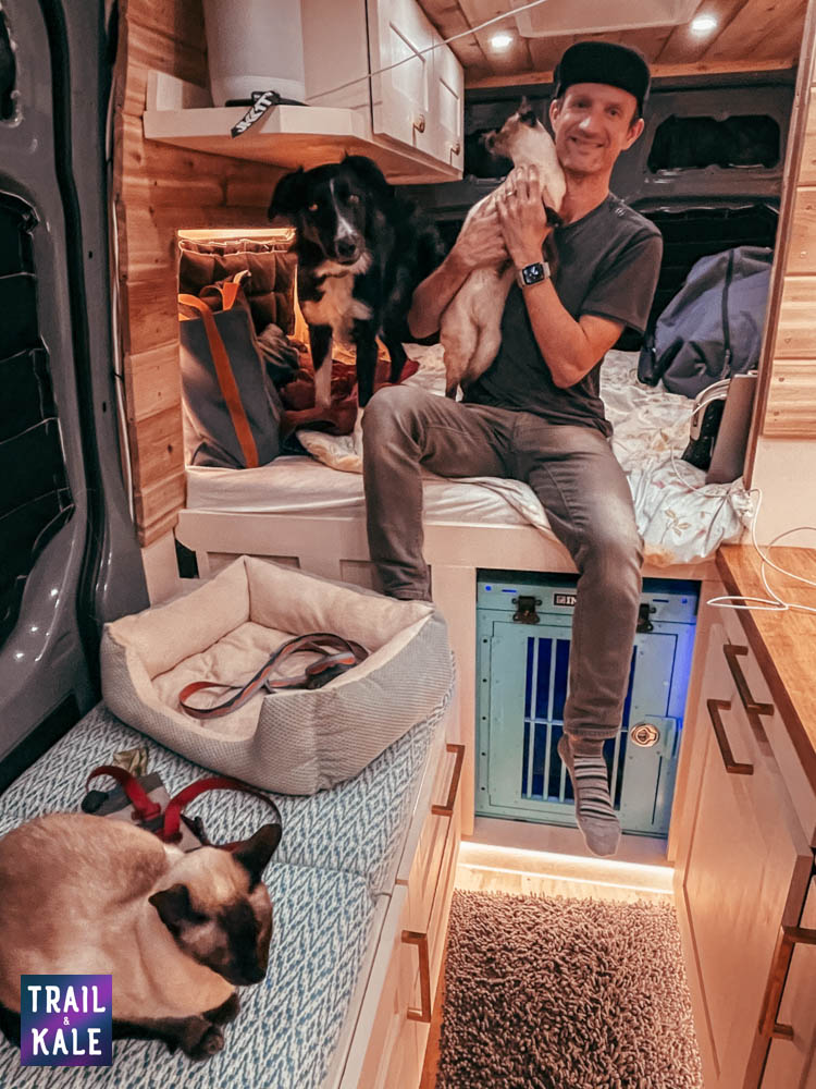 Sprinter van with our dog and two cats Trail and Kale web wm 1