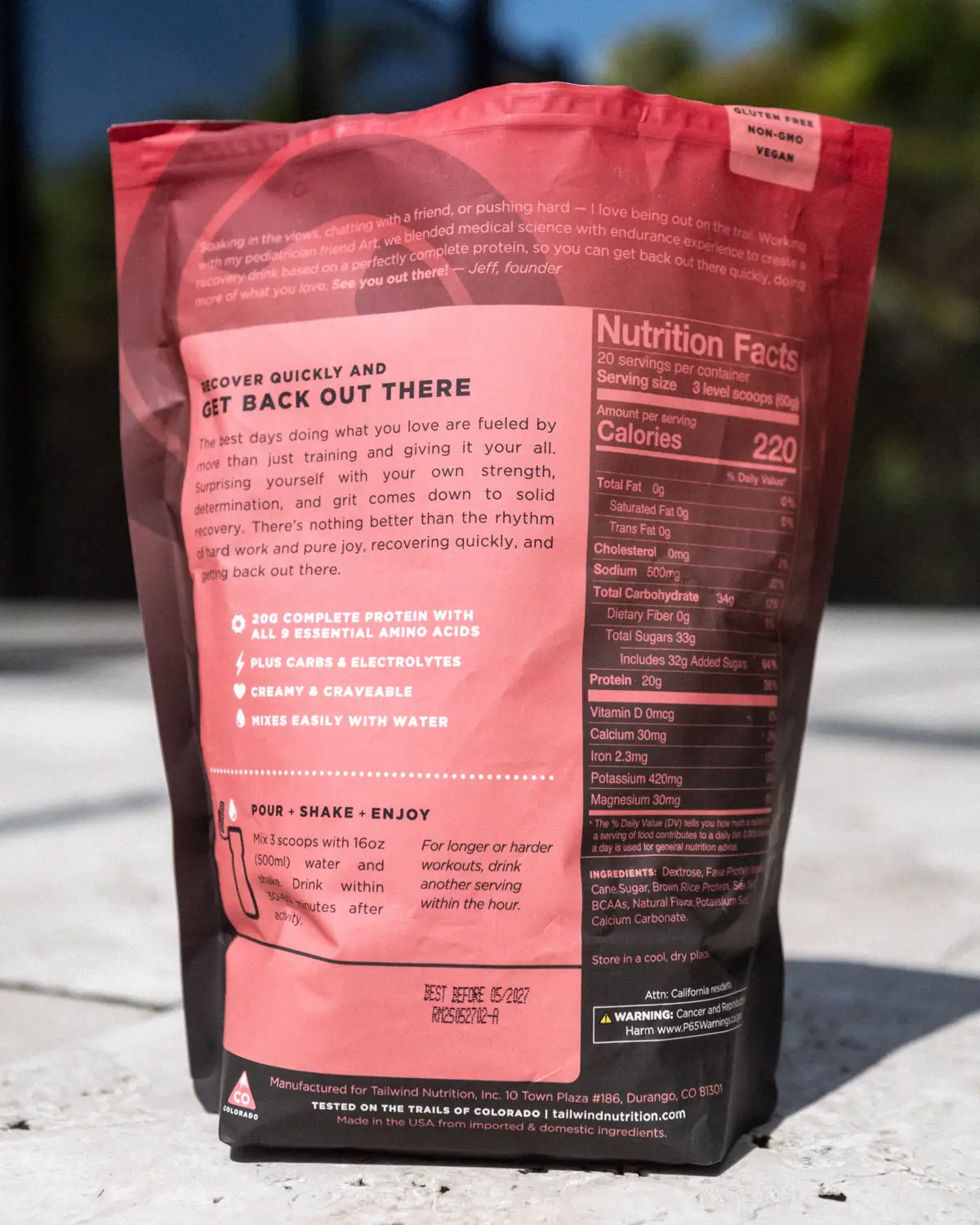 Tailwind Recovery Mix ingredients back of packet