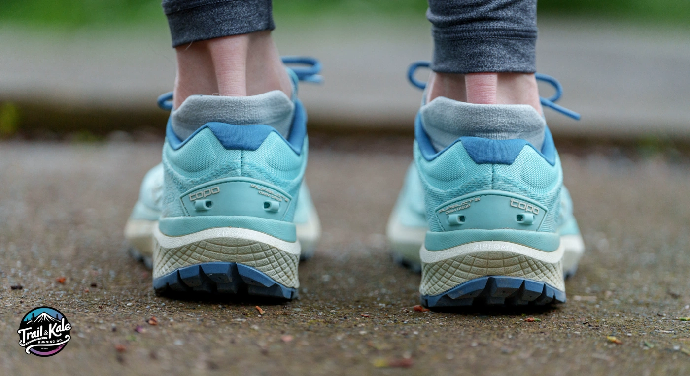 The Topo Athletic Pursuit 2's heels, including eyelets for attaching shoe gaiters