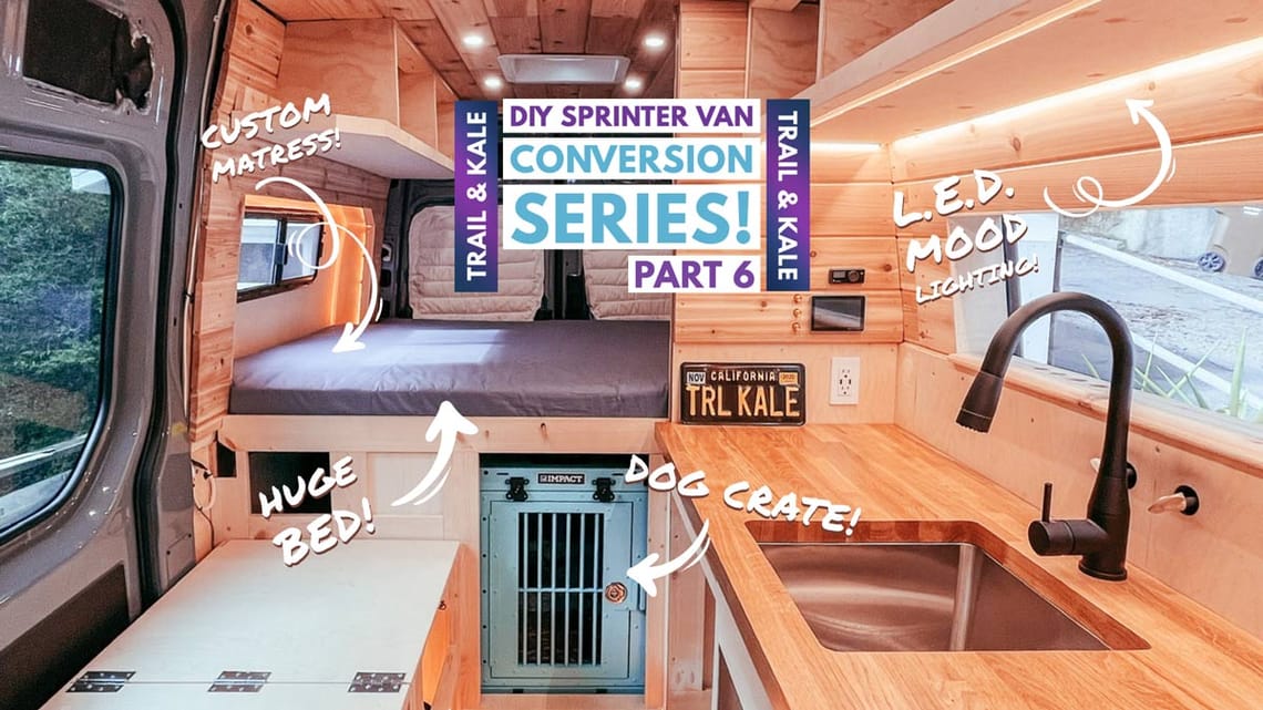 Sprinter Van Conversion Part 6 dog crate in our campervan DIY Sprinter van build Trail and kale
